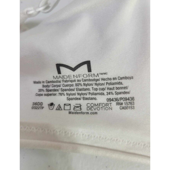 Maidenform Comfort Devotion White Full Coverage Underwire T-Shirt Bra Size 36DD - Picture 3 of 7